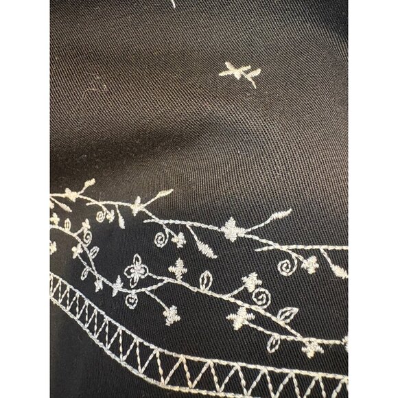 VTG Black Coldwater Creek Embroidered Midi Skirt PL Pet White Vines Classic - Picture 6 of 7